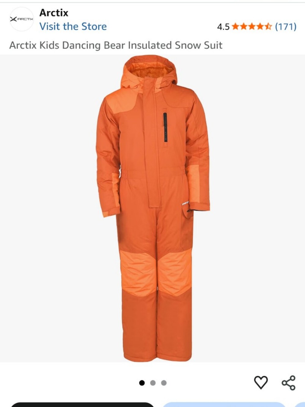 Arctix Kids Orange Hooded Insulated Snow Romper
